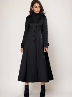 Wool Blend Long Coat A-line Flared Stand Collar Elegant Gray Vintage Winter Outerwear For Women 2026