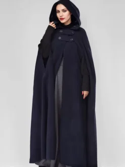 Wool Blend Maxi Cape Coat With Hooded Burgundy Full Length Poncho Oversized Outerwear For Women 2026
