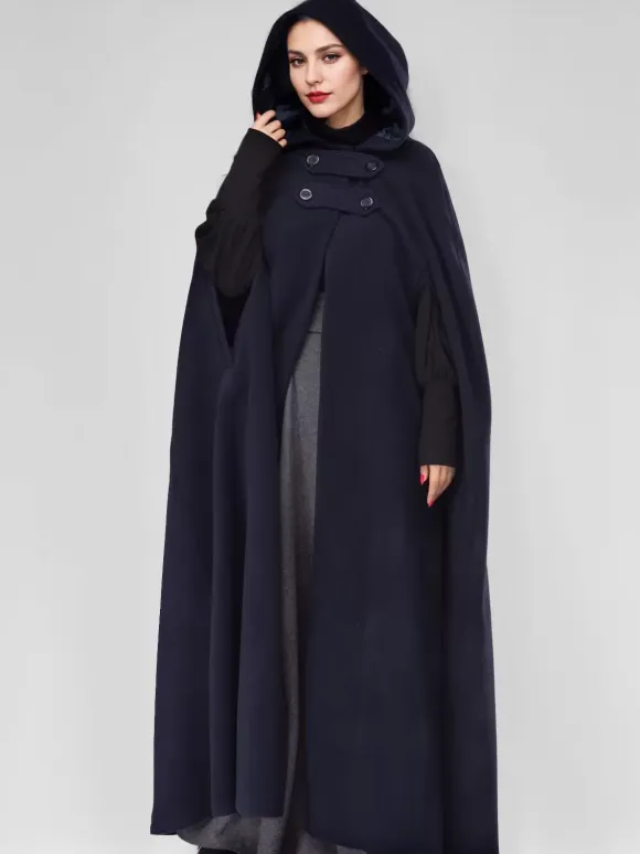 Wool Blend Maxi Cape Coat With Hooded Burgundy Full Length Poncho Oversized Outerwear For Women 2026