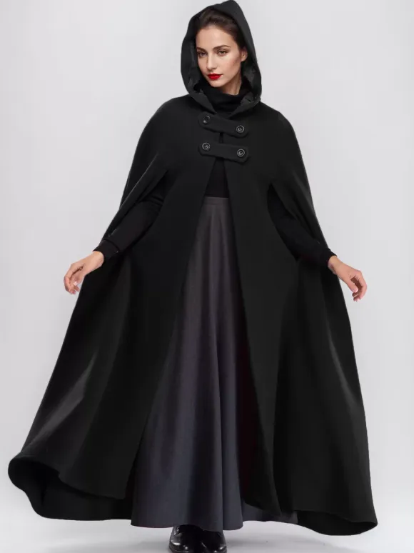 Wool Blend Maxi Cape Coat With Hooded Burgundy Full Length Poncho Oversized Outerwear For Women 2026