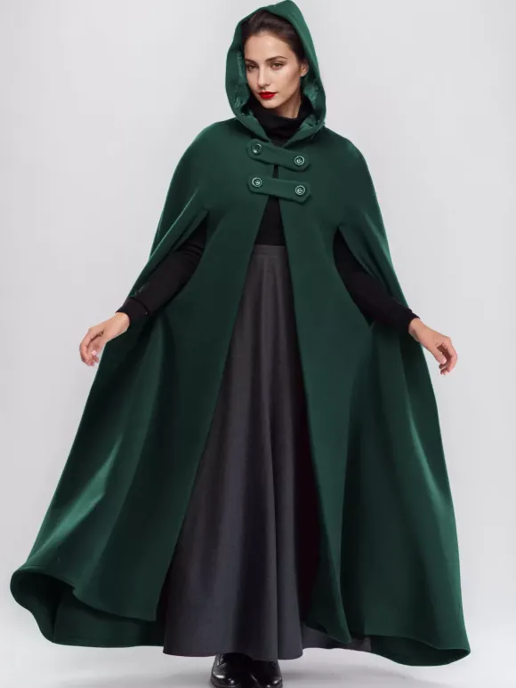 Wool Blend Maxi Cape Coat With Hooded Burgundy Full Length Poncho Oversized Outerwear For Women 2026