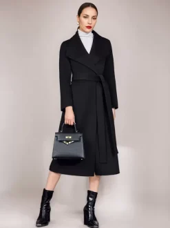 Wool Cashmere Blend Coat Belted Camel Wide Lapel Winter Double-Faced Outerwear For Women 2026