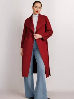 Wool Cashmere Blend Coat Belted Camel Wide Lapel Winter Double-Faced Outerwear For Women 2026