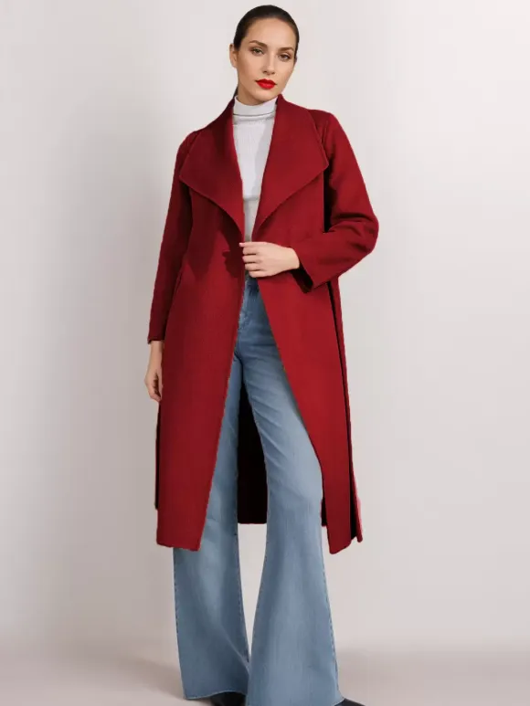 Wool Cashmere Blend Coat Belted Camel Wide Lapel Winter Double-Faced Outerwear For Women 2026
