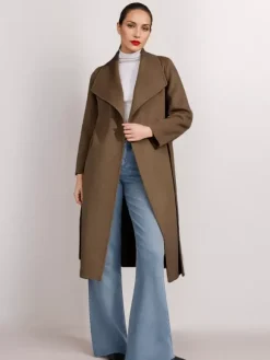 Wool Cashmere Blend Coat Belted Camel Wide Lapel Winter Double-Faced Outerwear For Women 2026