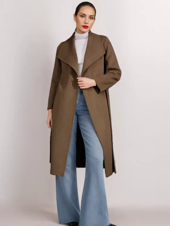 Wool Cashmere Blend Coat Belted Camel Wide Lapel Winter Double-Faced Outerwear For Women 2026