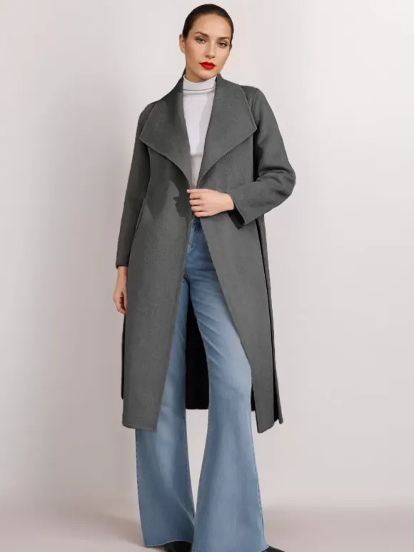 Wool Cashmere Blend Coat Belted Camel Wide Lapel Winter Double-Faced Outerwear For Women 2026