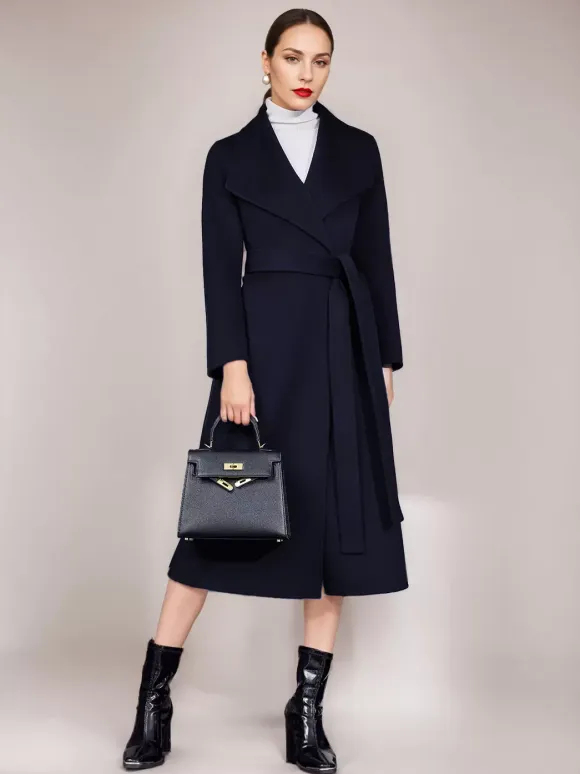Wool Cashmere Blend Coat Belted Camel Wide Lapel Winter Double-Faced Outerwear For Women 2026
