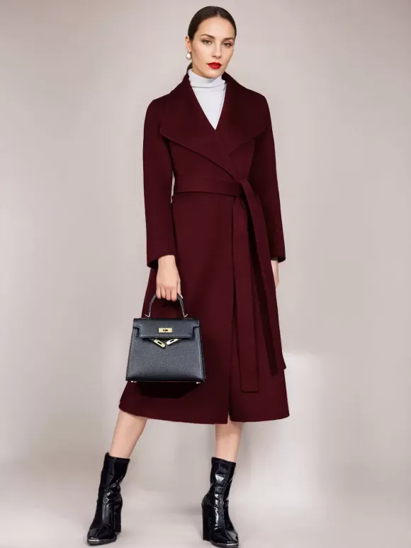 Wool Cashmere Blend Coat Belted Camel Wide Lapel Winter Double-Faced Outerwear For Women 2026