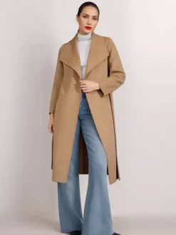 Wool Cashmere Blend Coat Belted Camel Wide Lapel Winter Double-Faced Outerwear For Women 2026