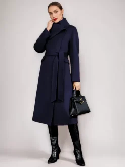 Wool Cashmere Blend Coat For Woman Winter Red Belted Double-Faced Wrap Outerwear 2026