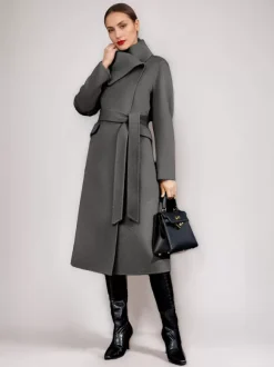Wool Cashmere Blend Coat For Woman Winter Red Belted Double-Faced Wrap Outerwear 2026
