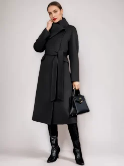 Wool Cashmere Blend Coat For Woman Winter Red Belted Double-Faced Wrap Outerwear 2026