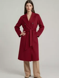 Wool Cashmere Blend Vintage A-line Coat With Classic Lapel And Belt For Women 2026