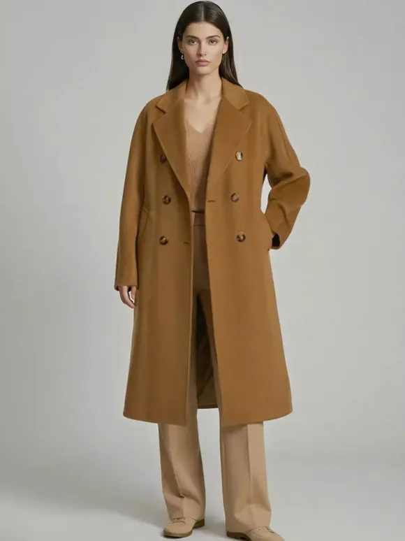 Wool Cashmere Blend Vintage A-line Coat With Classic Lapel And Belt For Women 2026