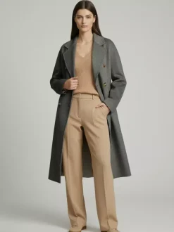 Wool Cashmere Blend Vintage A-line Coat With Classic Lapel And Belt For Women 2026