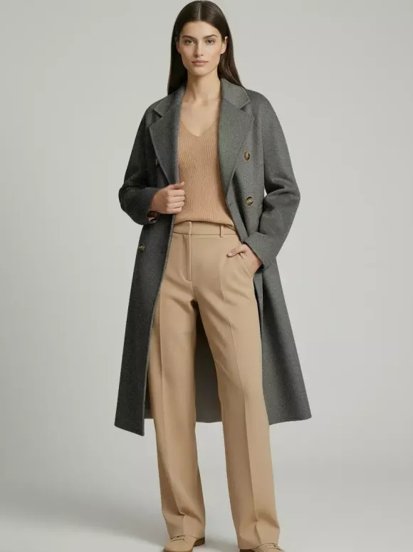 Wool Cashmere Blend Vintage A-line Coat With Classic Lapel And Belt For Women 2026