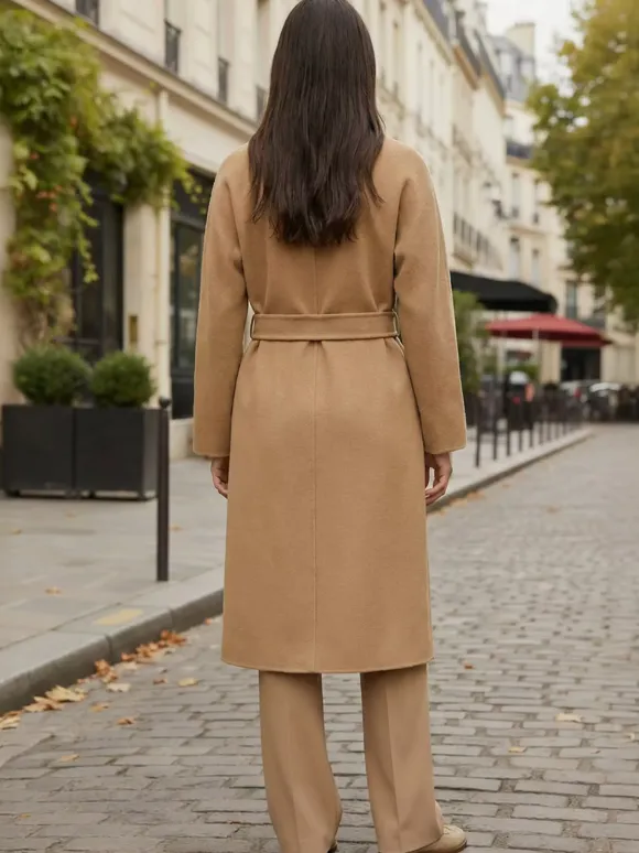 Wool Cashmere Blend Vintage A-line Coat With Classic Lapel And Belt For Women 2026