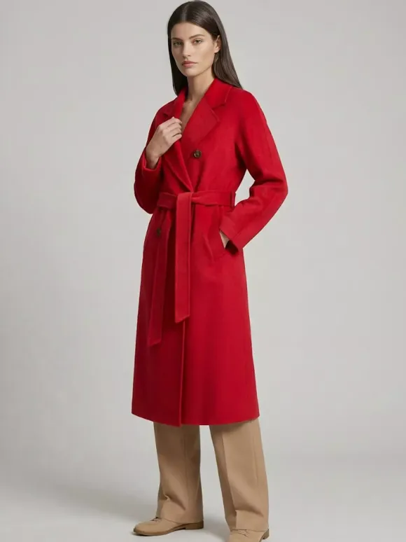 Wool Cashmere Blend Vintage A-line Coat With Classic Lapel And Belt For Women 2026