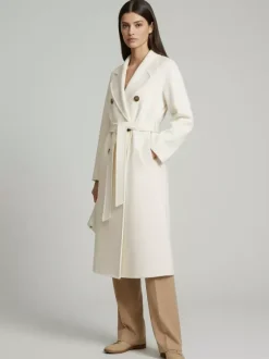 Wool Cashmere Blend Vintage A-line Coat With Classic Lapel And Belt For Women 2026