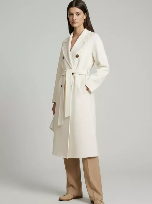 Wool Cashmere Blend Vintage A-line Coat With Classic Lapel And Belt For Women 2026