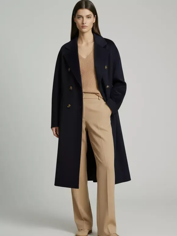 Wool Cashmere Blend Vintage A-line Coat With Classic Lapel And Belt For Women 2026