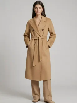 Wool Cashmere Blend Vintage A-line Coat With Classic Lapel And Belt For Women 2026