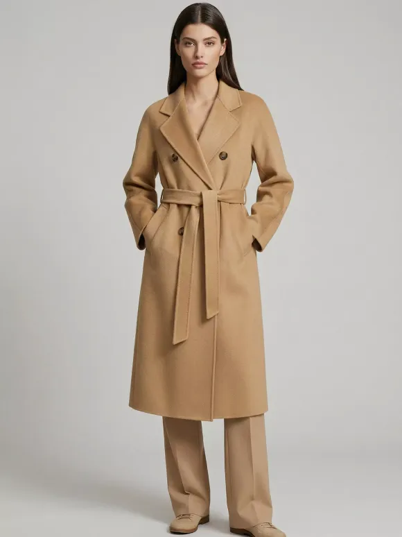 Wool Cashmere Blend Vintage A-line Coat With Classic Lapel And Belt For Women 2026