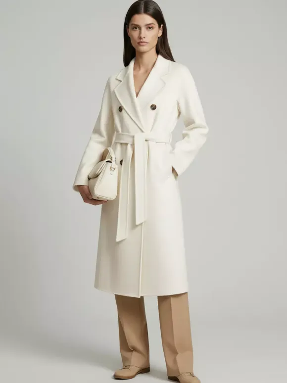 Wool Cashmere Blend Vintage A-line Coat With Classic Lapel And Belt For Women 2026