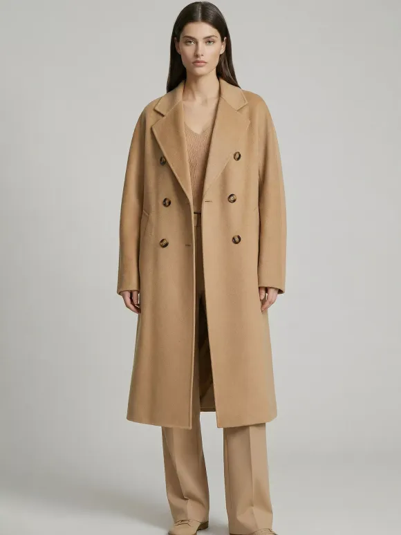 Wool Cashmere Blend Vintage A-line Coat With Classic Lapel And Belt For Women 2026