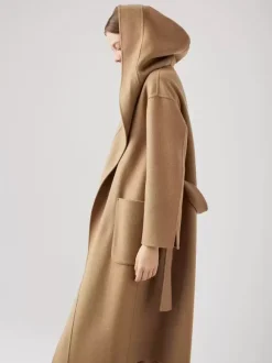 Wool Cashmere Blend Wrap Coat With Hood Double-Faced Camel Belted Winter Outerwear For Women 2026