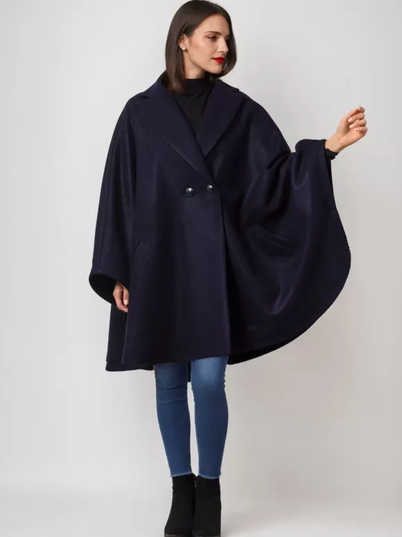 Wool Blend Cape Coat Dark Navy Lapel Oversized Poncho Winter Outerwear For Women 2026