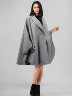 Wool Blend Cape Coat Dark Navy Lapel Oversized Poncho Winter Outerwear For Women 2026