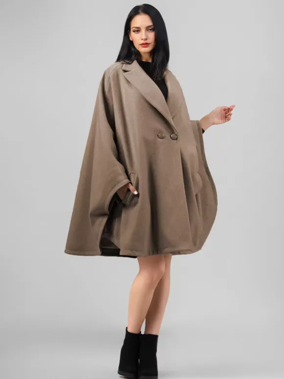 Wool Blend Cape Coat Dark Navy Lapel Oversized Poncho Winter Outerwear For Women 2026