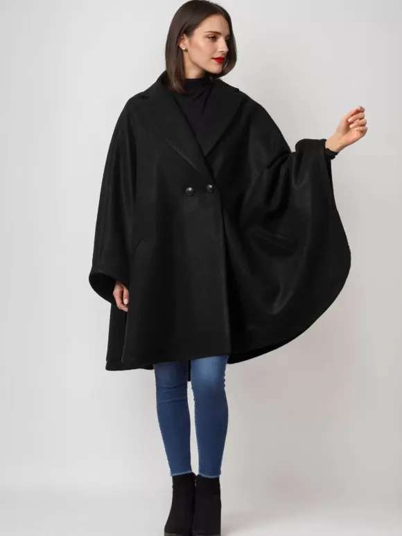 Wool Blend Cape Coat Dark Navy Lapel Oversized Poncho Winter Outerwear For Women 2026