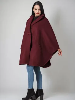 Wool Blend Cape Coat Dark Navy Lapel Oversized Poncho Winter Outerwear For Women 2026