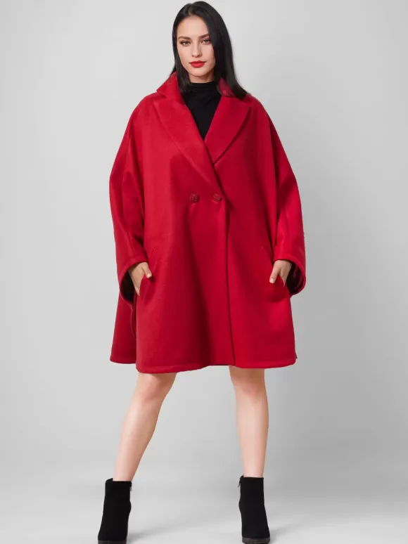 Wool Blend Cape Coat Dark Navy Lapel Oversized Poncho Winter Outerwear For Women 2026