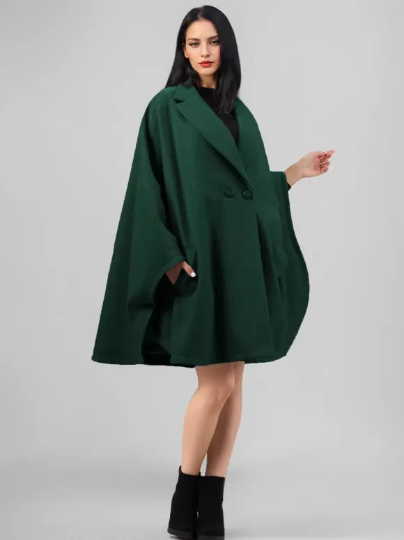 Wool Blend Cape Coat Dark Navy Lapel Oversized Poncho Winter Outerwear For Women 2026