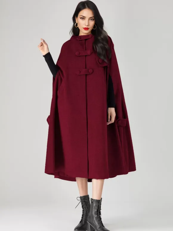 Wool Blend Cape Coat For Women Hooded Gray Oversized Long Poncho Outerwear 2026