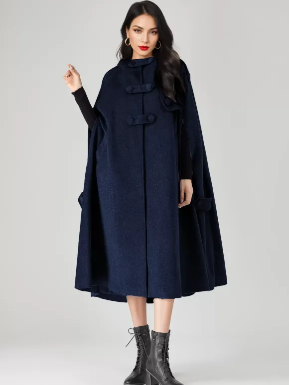 Wool Blend Cape Coat For Women Hooded Gray Oversized Long Poncho Outerwear 2026