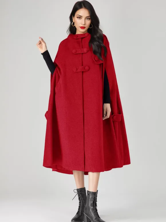 Wool Blend Cape Coat For Women Hooded Gray Oversized Long Poncho Outerwear 2026