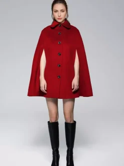 Wool Blend Cape Coat Turndown Collar Black Poncho Oversized Outerwear For Women 2026