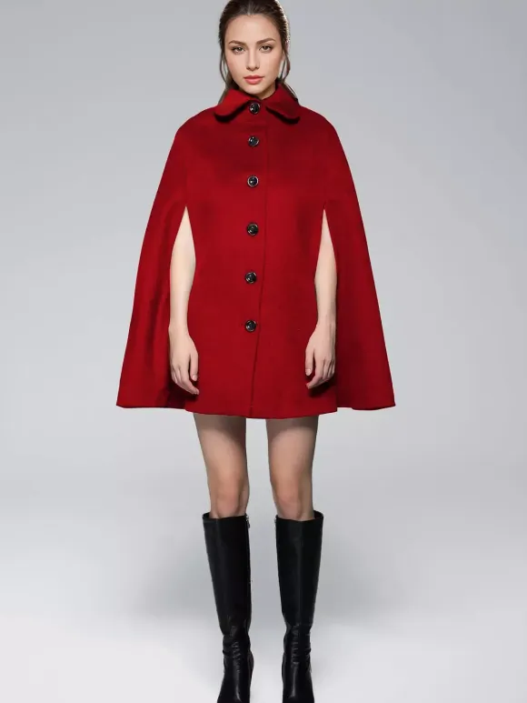 Wool Blend Cape Coat Turndown Collar Black Poncho Oversized Outerwear For Women 2026