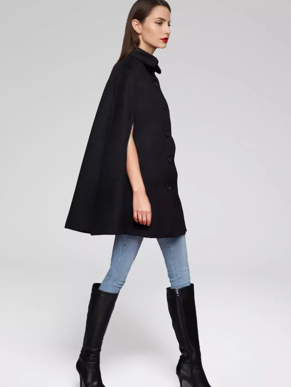 Wool Blend Cape Coat Turndown Collar Black Poncho Oversized Outerwear For Women 2026