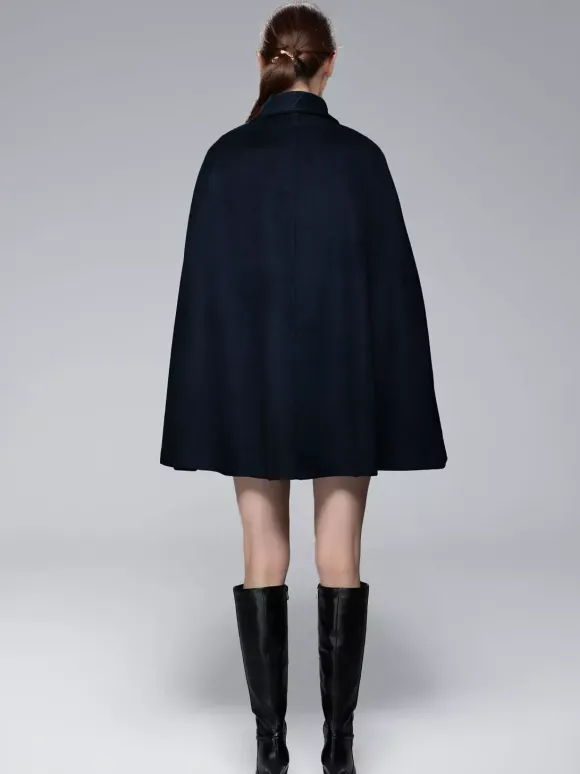 Wool Blend Cape Coat Turndown Collar Black Poncho Oversized Outerwear For Women 2026