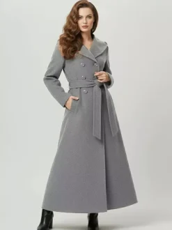 Wool Blend Maxi Hooded Coat With Double-Breasted Design For Women 2026