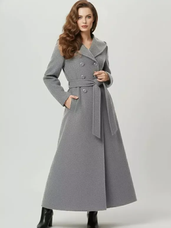 Wool Blend Maxi Hooded Coat With Double-Breasted Design For Women 2026
