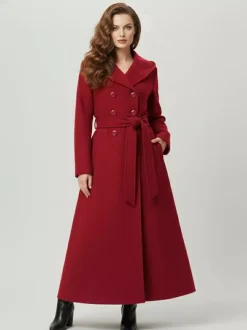 Wool Blend Maxi Hooded Coat With Double-Breasted Design For Women 2026