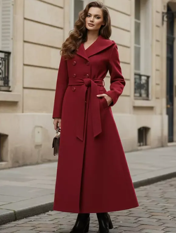 Wool Blend Maxi Hooded Coat With Double-Breasted Design For Women 2026