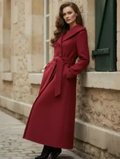 Wool Blend Maxi Hooded Coat With Double-Breasted Design For Women 2026